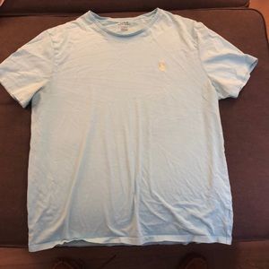 Baby blue polo tee, yellow logo large- used